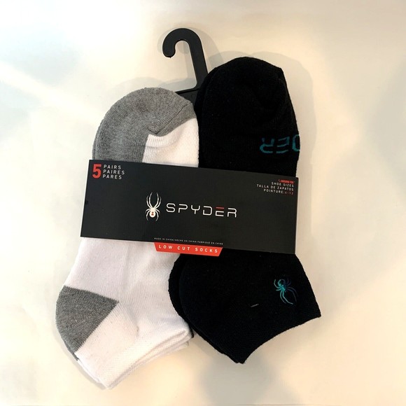 SPYDER TECH Low Cut Socks Cushioned Footbed 5prs Shoe Size 6-12 Black white grey - Picture 2 of 6